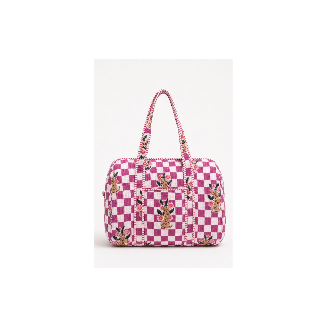 HS Dufflebag - Meerdere Prints - Roze ruit met bloemen - vooraanzicht