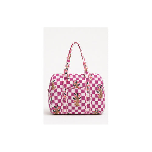 HS Dufflebag - Meerdere Prints - Roze ruit met bloemen - vooraanzicht