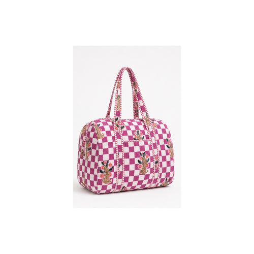 HS Dufflebag - Meerdere Prints - Roze ruit met bloemen - zijaanzicht
