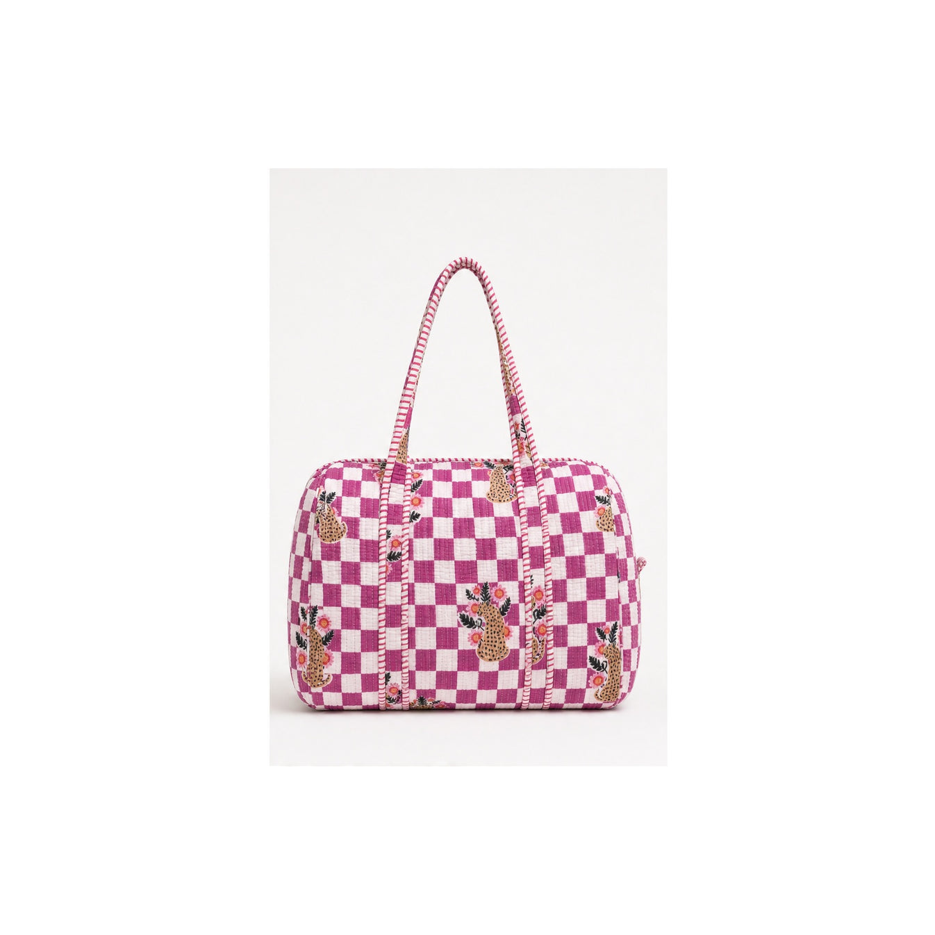 HS Dufflebag - Meerdere Prints - Roze ruit met bloemen - achteraanzicht