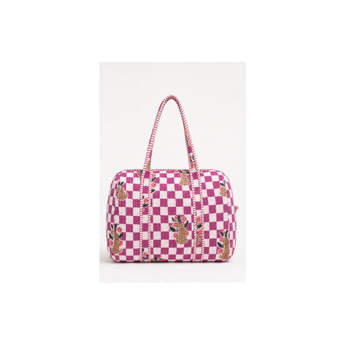 HS Dufflebag - Meerdere Prints - Roze ruit met bloemen - achteraanzicht
