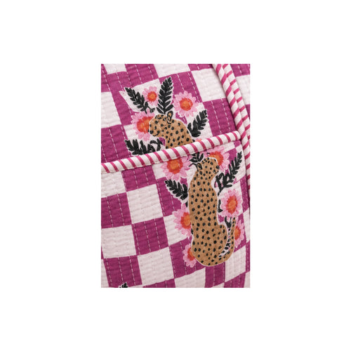 HS Dufflebag - Meerdere Prints - Roze ruit met bloemen - detail
