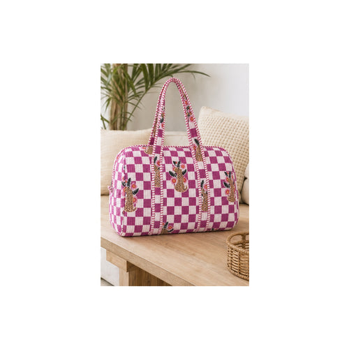 HS Dufflebag - Meerdere Prints - Roze ruit met bloemen - sfeerbeeld