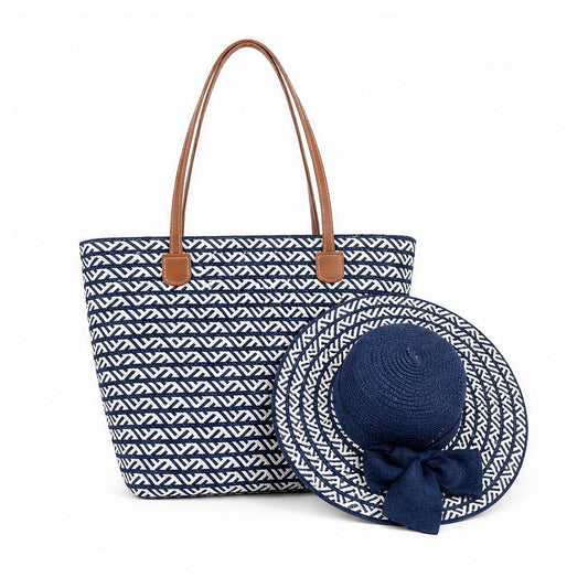 HS Hoed en Mand Set - Naturel - Donkerblauw - vooraanzicht