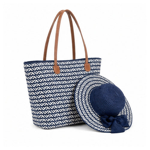 HS Hoed en Mand Set - Naturel - Donkerblauw - zijaanzicht