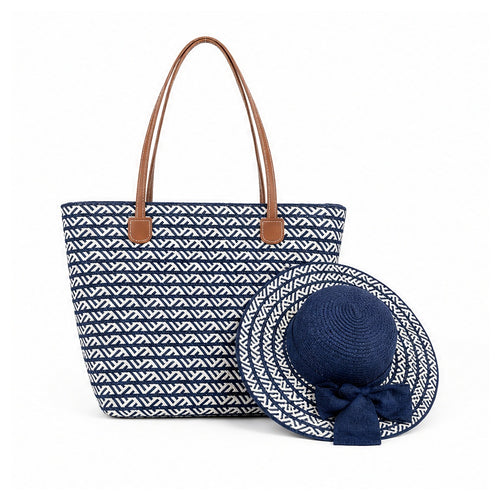 HS Hoed en Mand Set - Naturel - Donkerblauw - achteraanzicht
