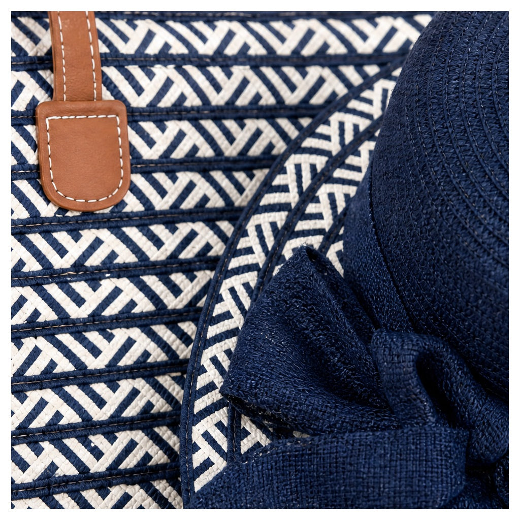 HS Hoed en Mand Set - Naturel - Donkerblauw - detail