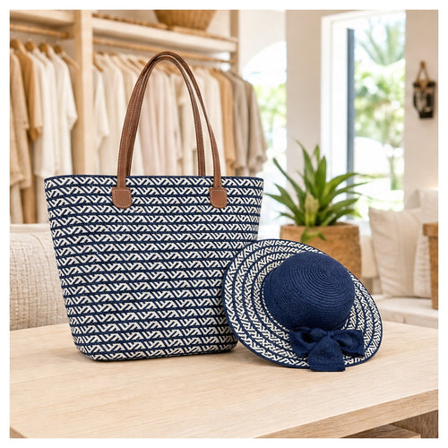 HS Hoed en Mand Set - Naturel - Donkerblauw - sfeerbeeld