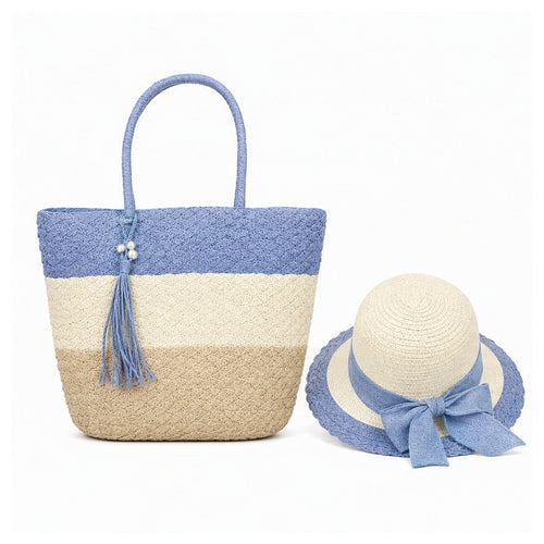 HS Hoed en Mand Set - Naturel - Blauw naturel - vooraanzicht