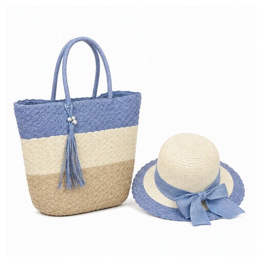 HS Hoed en Mand Set - Naturel - Blauw naturel - zijaanzicht