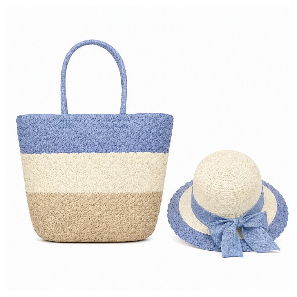 HS Hoed en Mand Set - Naturel - Blauw naturel - achteraanzicht