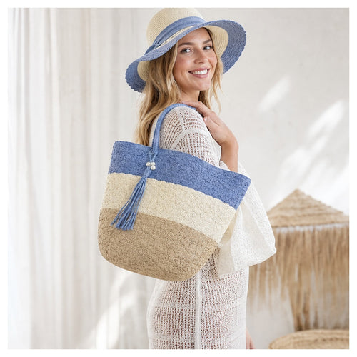 HS Hoed en Mand Set - Naturel - Blauw naturel - gedragen op model