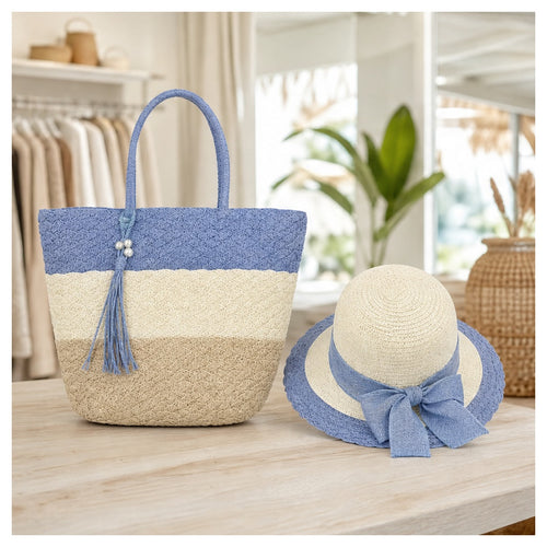 HS Hoed en Mand Set - Naturel - Blauw naturel - sfeerbeeld
