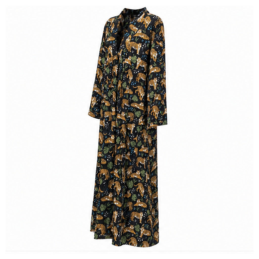 HS Kaftan Jurk - Meerdere Prints - Zwarte - zijaanzicht