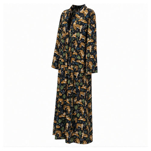 HS Kaftan Jurk - Meerdere Prints - Zwarte - zijaanzicht
