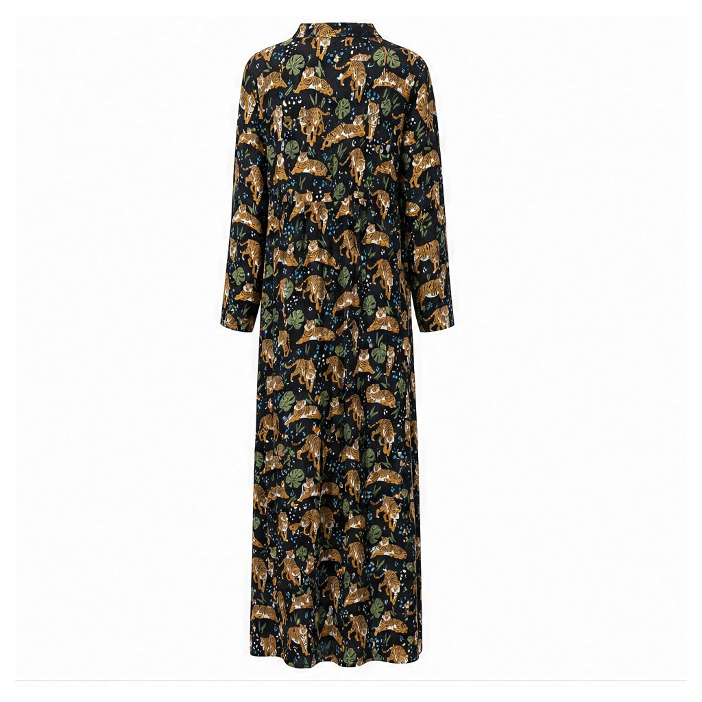 HS Kaftan Jurk - Meerdere Prints - Zwarte - achteraanzicht