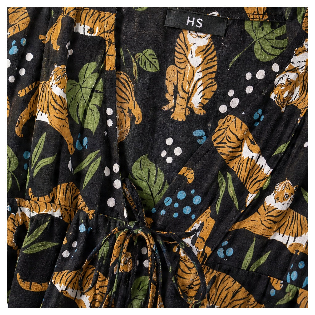 HS Kaftan Jurk - Meerdere Prints - Zwarte - detail