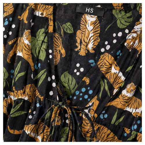 HS Kaftan Jurk - Meerdere Prints - Zwarte - detail