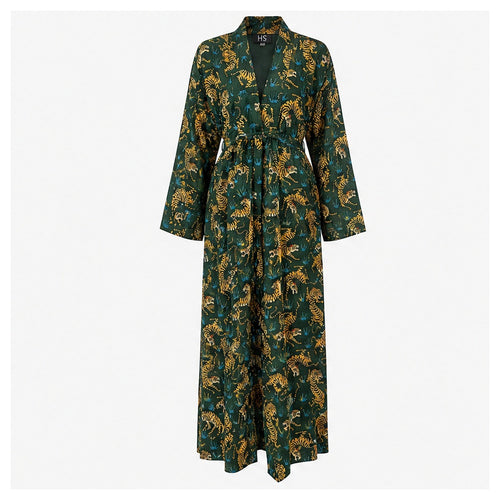 HS Kaftan Jurk - Meerdere Prints - Donkergroene - vooraanzicht