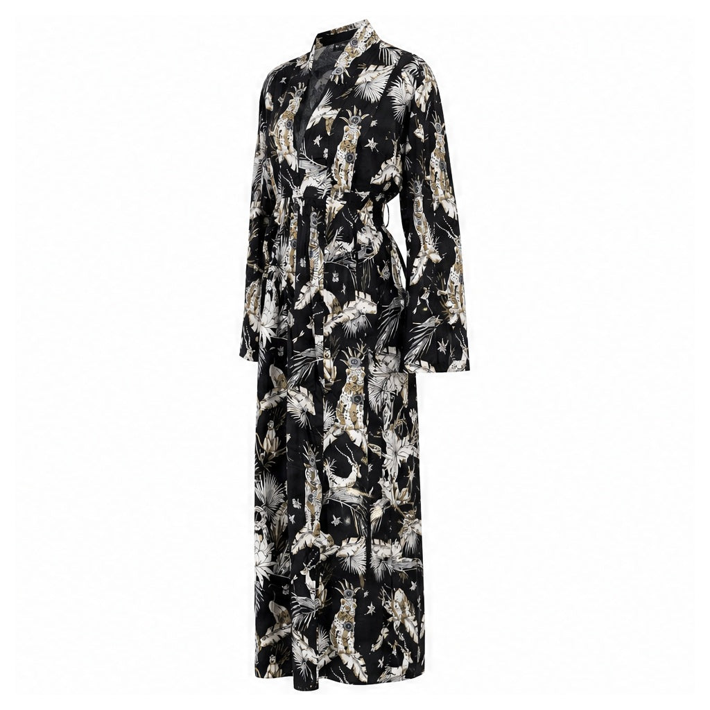 HS Kaftan Jurk - Meerdere Prints - Zwart witte - zijaanzicht