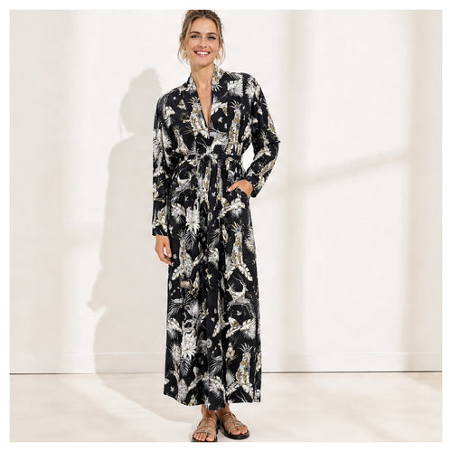 HS Kaftan Jurk - Meerdere Prints - Zwart witte - gedragen op model