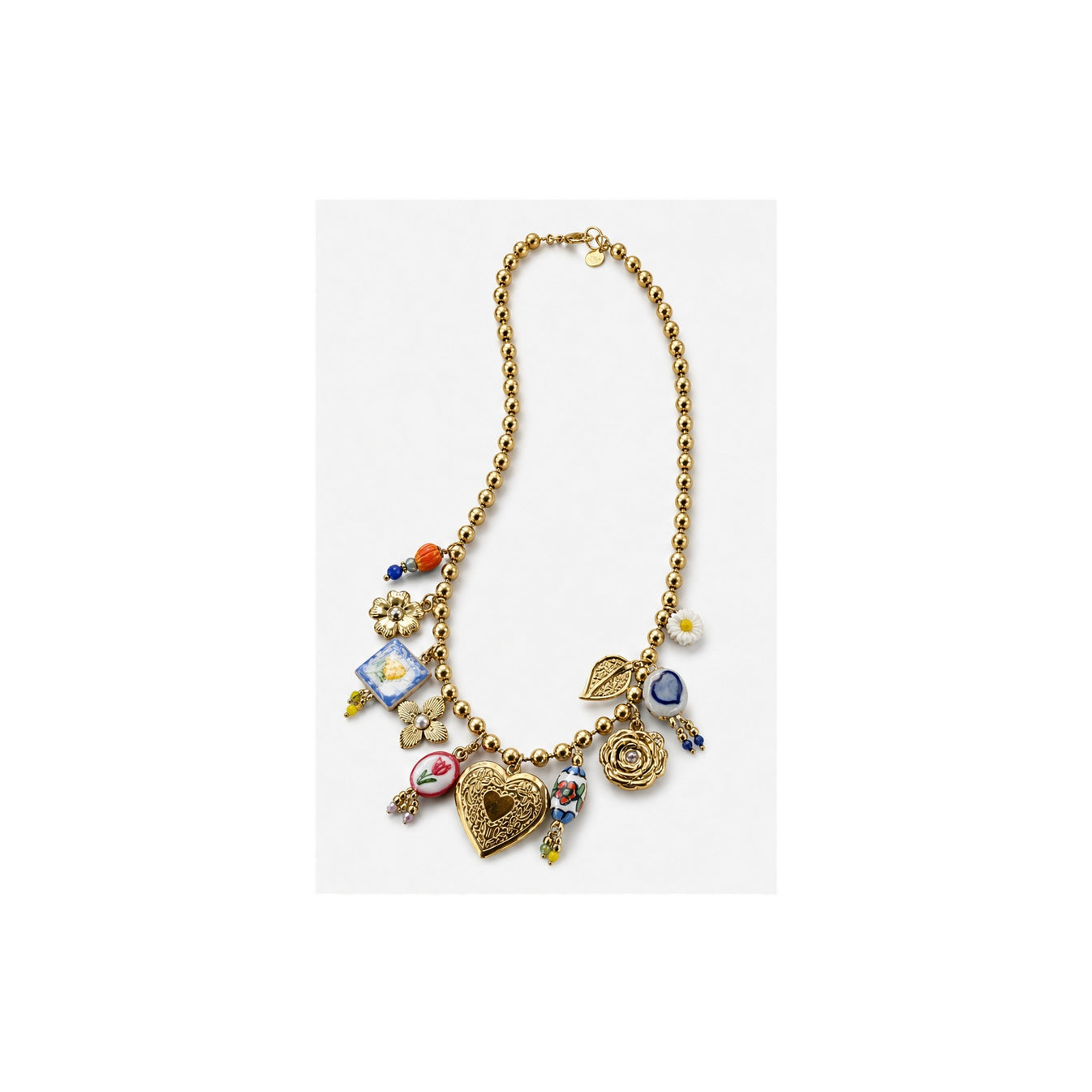 HS Ketting met Bedels en Kralen - Meerdere Uitvoeringen - Multicolor kralen en bedels - zijaanzicht