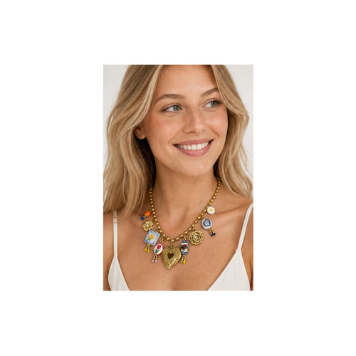 HS Ketting met Bedels en Kralen - Meerdere Uitvoeringen - Multicolor kralen en bedels - gedragen beeld