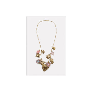 HS Ketting met Bedels en Kralen - Meerdere Uitvoeringen - Roze bedels - vooraanzicht