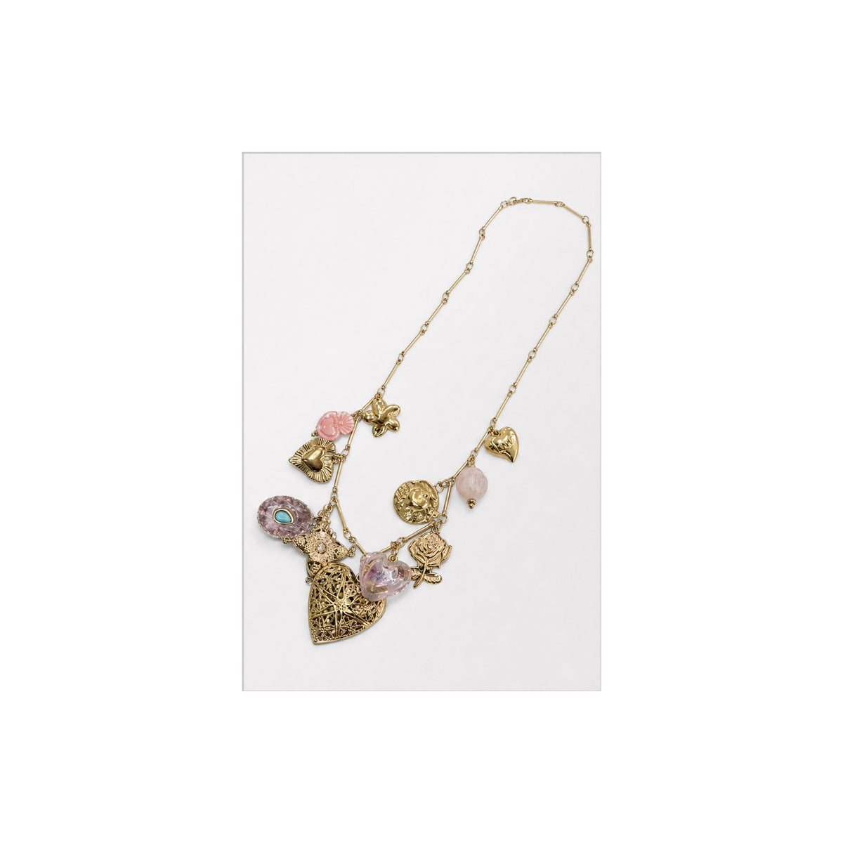 HS Ketting met Bedels en Kralen - Meerdere Uitvoeringen - Roze bedels - zijaanzicht