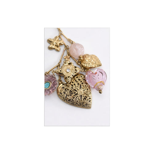 HS Ketting met Bedels en Kralen - Meerdere Uitvoeringen - Roze bedels - detail