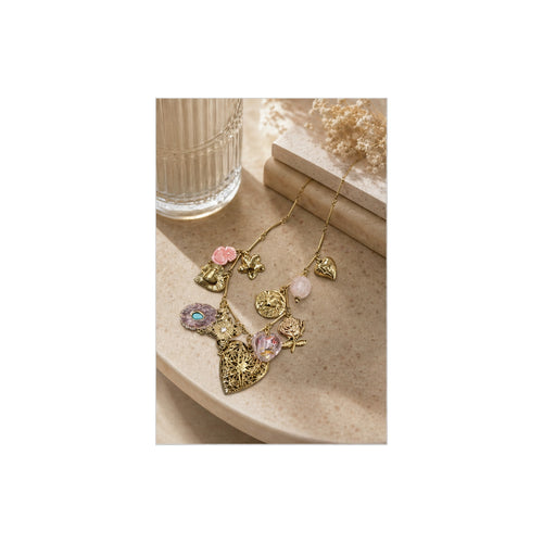 HS Ketting met Bedels en Kralen - Meerdere Uitvoeringen - Roze bedels - sfeerbeeld