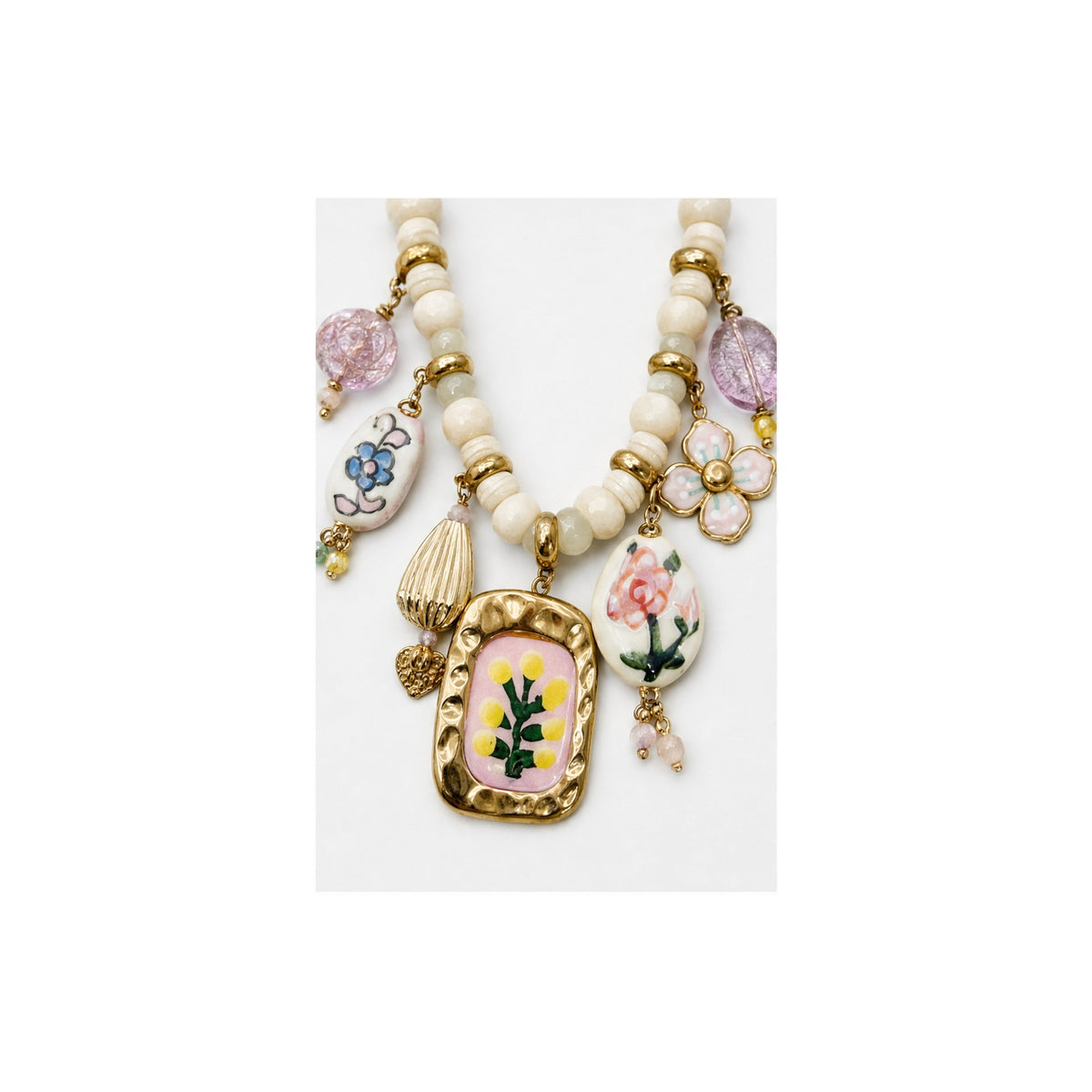HS Ketting met Bedels en Kralen - Meerdere Uitvoeringen - Parel goud bedels - detail