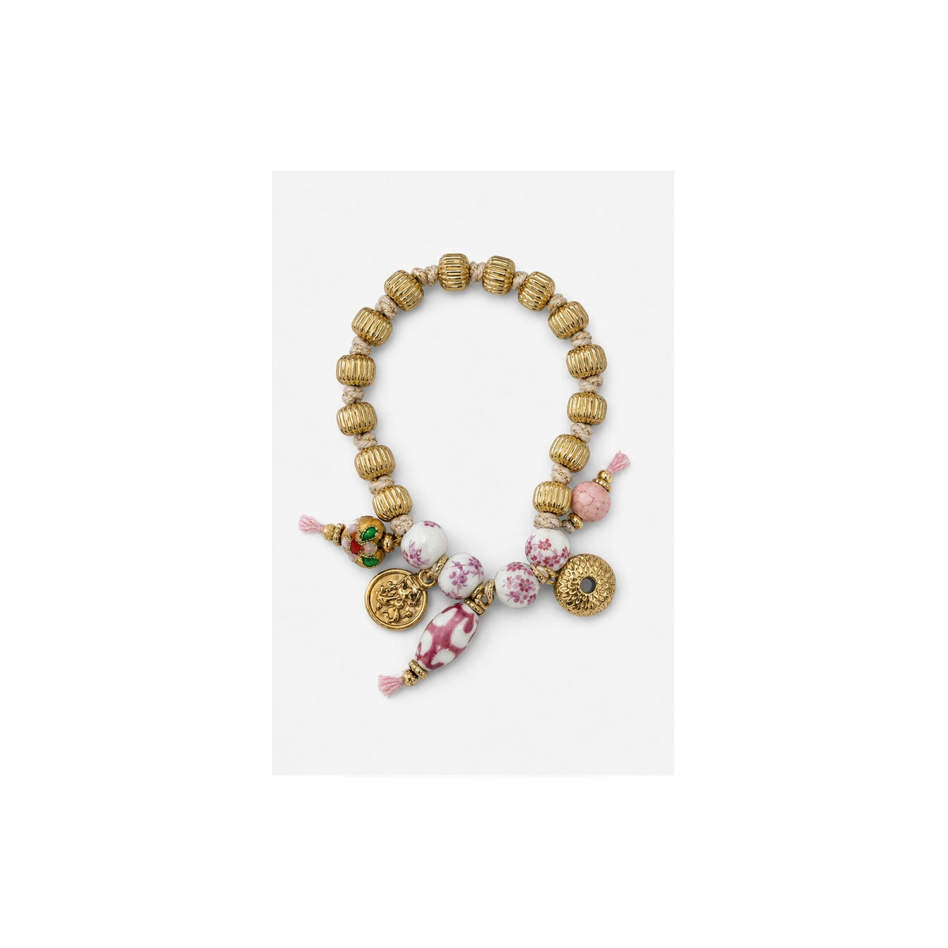 HS Ketting met Bedels en Kralen - Meerdere Uitvoeringen - Beige kralen bedels - vooraanzicht
