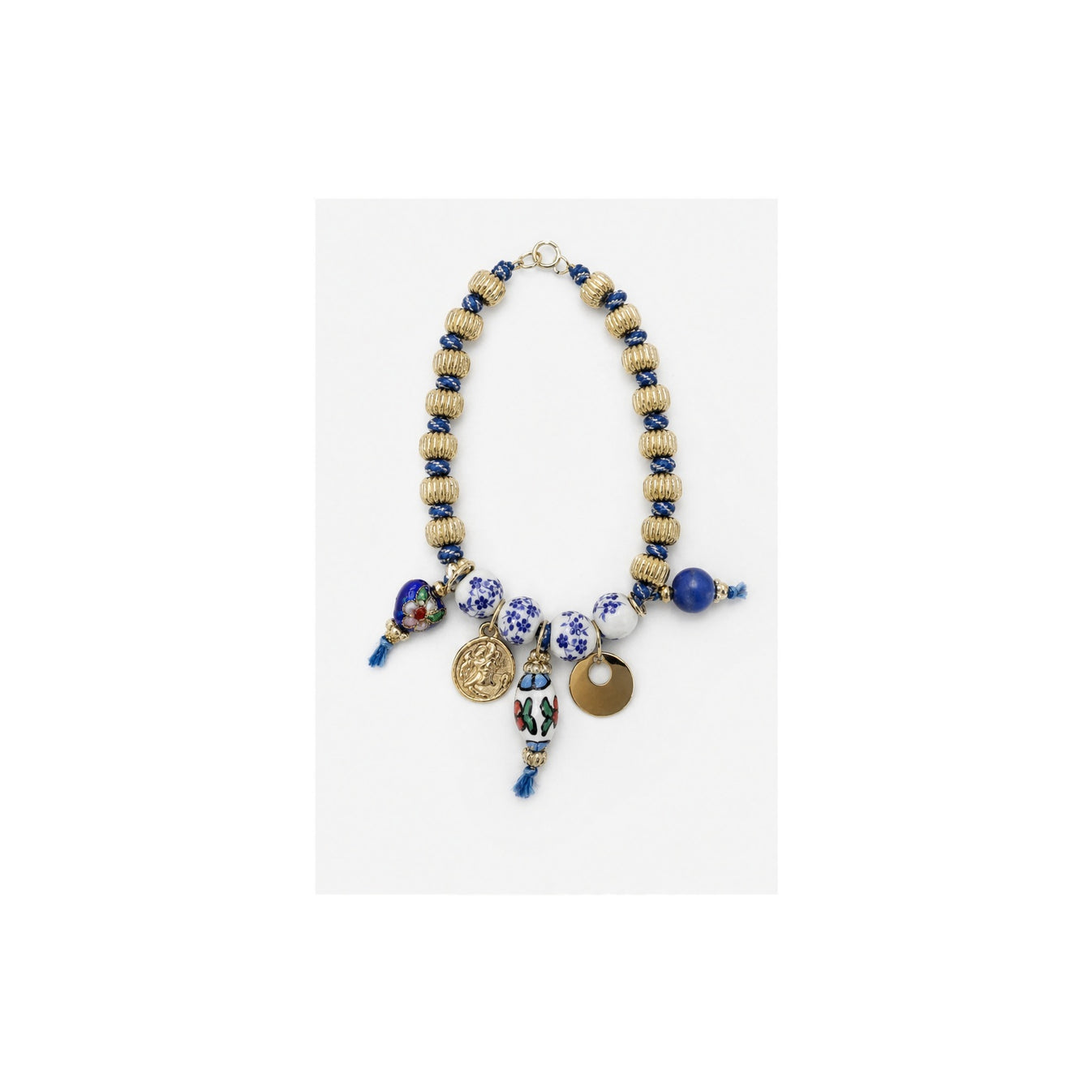 HS Ketting met Bedels en Kralen - Meerdere Uitvoeringen - Blauw kralen bedels - vooraanzicht