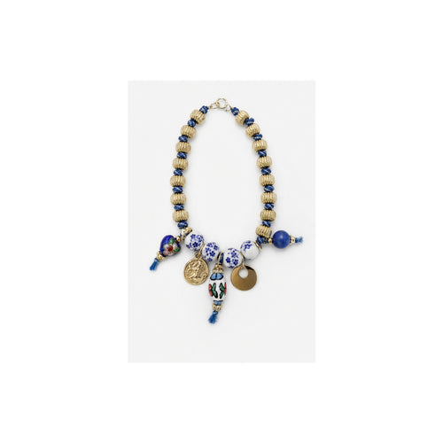 HS Ketting met Bedels en Kralen - Meerdere Uitvoeringen - Blauw kralen bedels - vooraanzicht