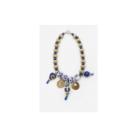 HS Ketting met Bedels en Kralen - Meerdere Uitvoeringen - Blauw kralen bedels - vooraanzicht
