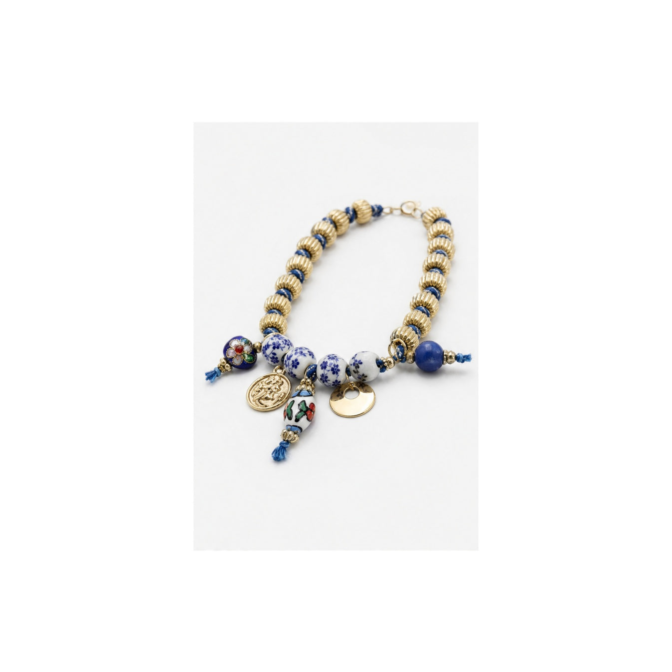 HS Ketting met Bedels en Kralen - Meerdere Uitvoeringen - Blauw kralen bedels - zijaanzicht