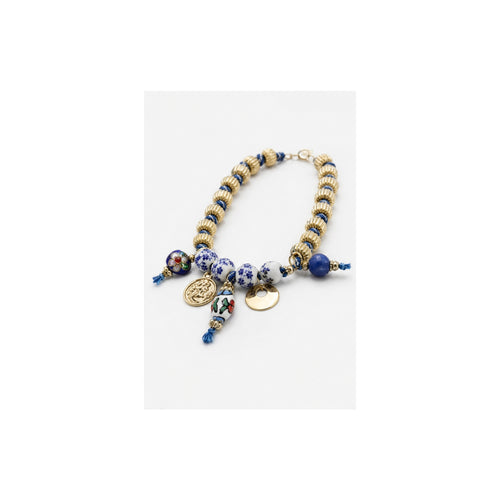 HS Ketting met Bedels en Kralen - Meerdere Uitvoeringen - Blauw kralen bedels - zijaanzicht