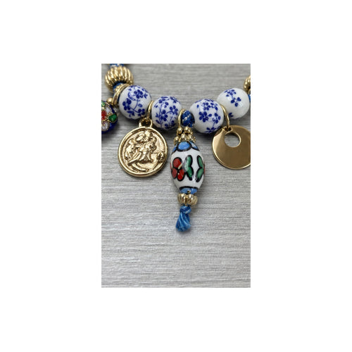HS Ketting met Bedels en Kralen - Meerdere Uitvoeringen - Blauw kralen bedels - detail