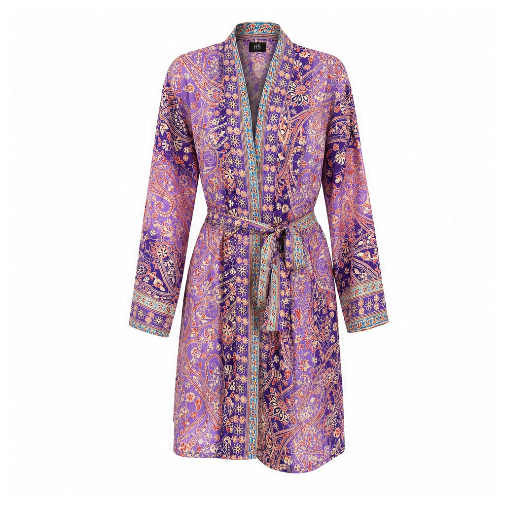 HS Kimono Kort - Meerdere Prints - Paars roze - vooraanzicht