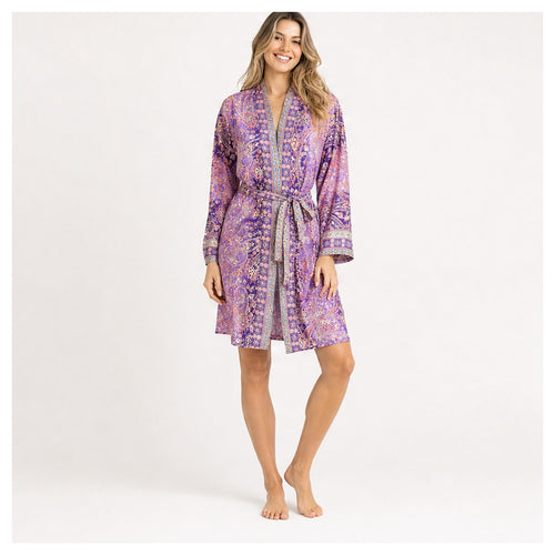 HS Kimono Kort - Meerdere Prints - Paars roze - gedragen op model