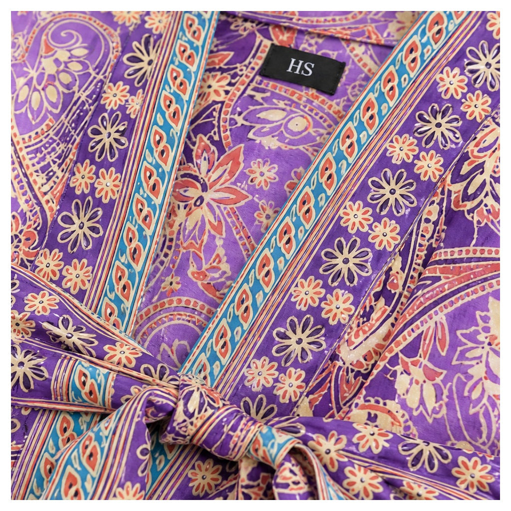 HS Kimono Kort - Meerdere Prints - Paars roze - detail