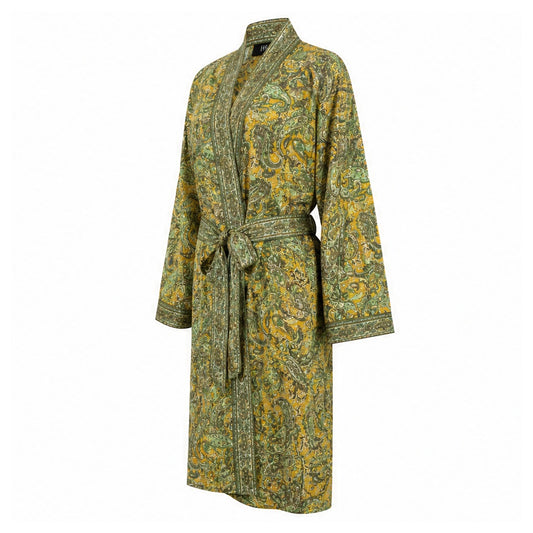 HS Kimono Kort - Meerdere Prints - Geel groen - zijaanzicht
