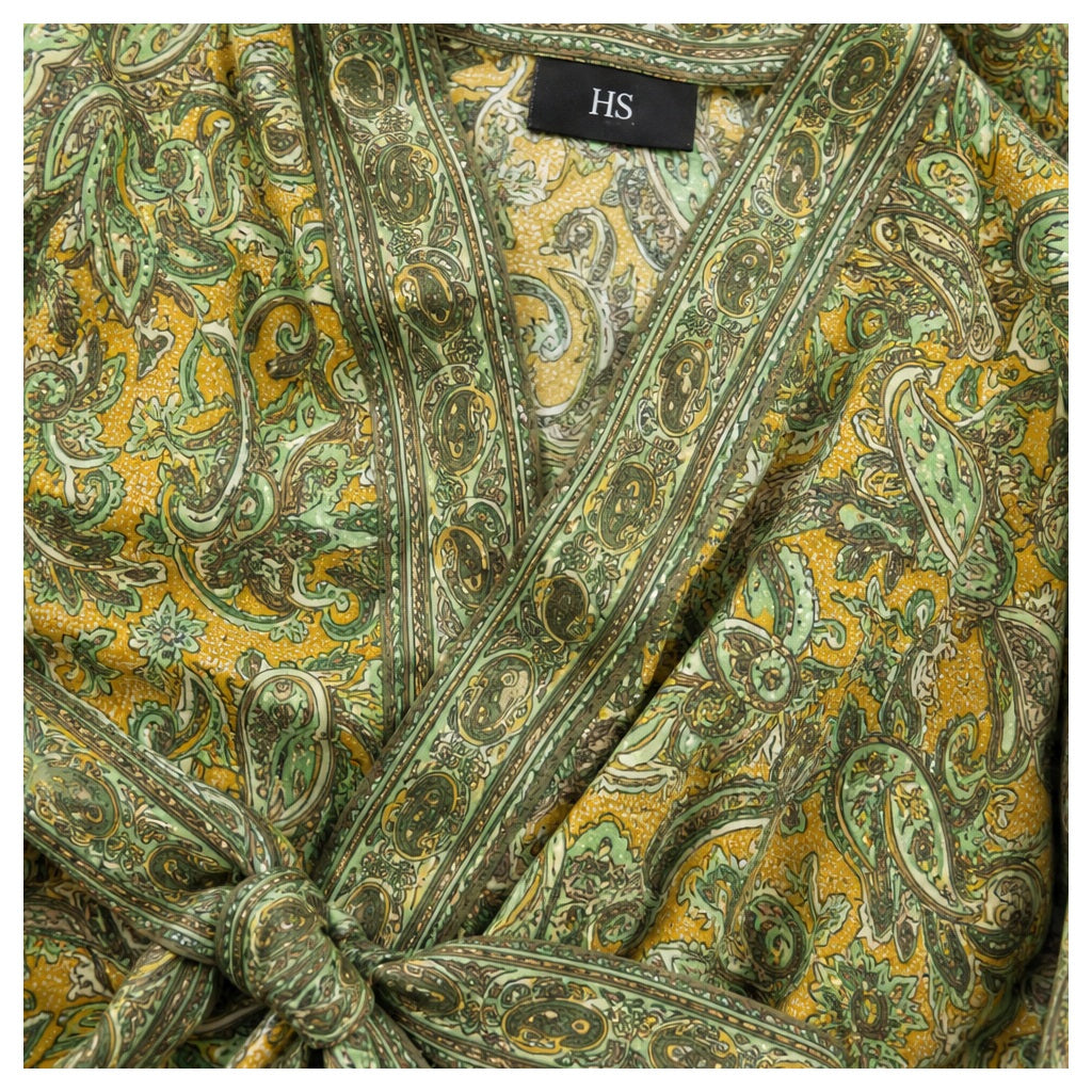 HS Kimono Kort - Meerdere Prints - Geel groen - detail