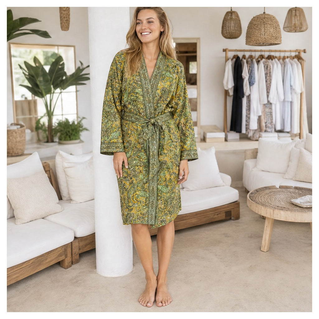 HS Kimono Kort - Meerdere Prints - Geel groen - sfeerbeeld