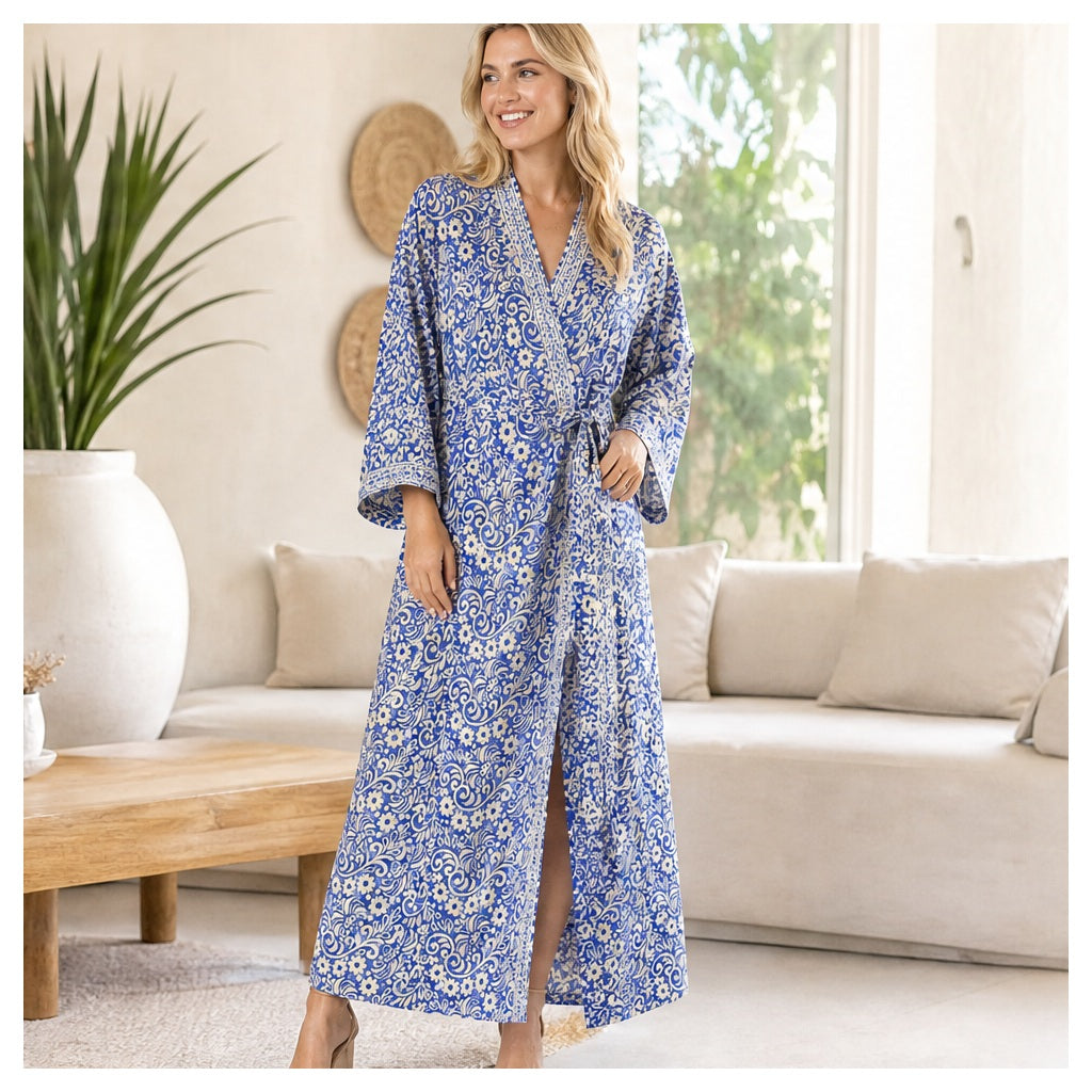 HS Kimono Lang - Meerdere Prints - Blauw paarse - sfeerbeeld