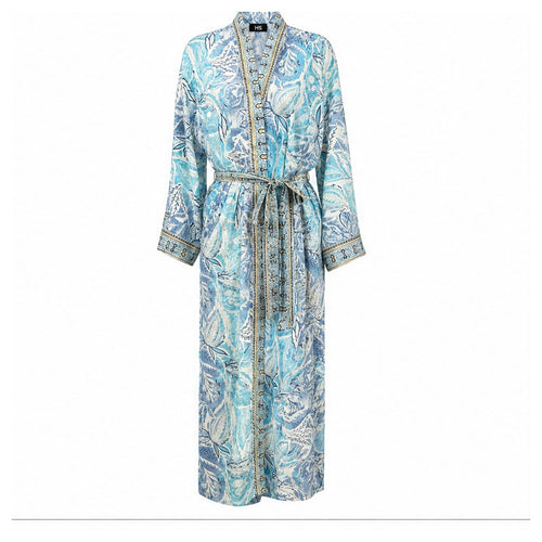 HS Kimono Lang - Meerdere Prints - Turquoise - vooraanzicht