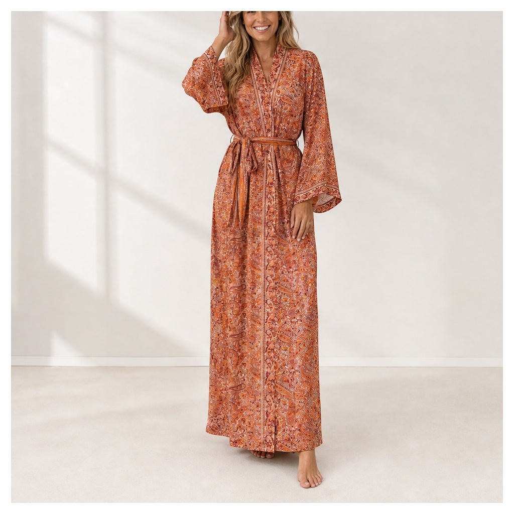 HS Kimono Lang - Meerdere Prints - Oranje - gedragen op model