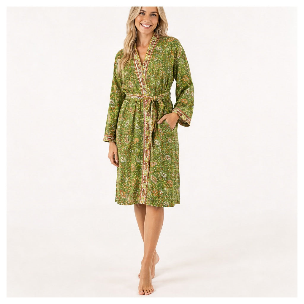 HS Kimono Middel - Meerdere Prints - Groen roze - gedragen op model
