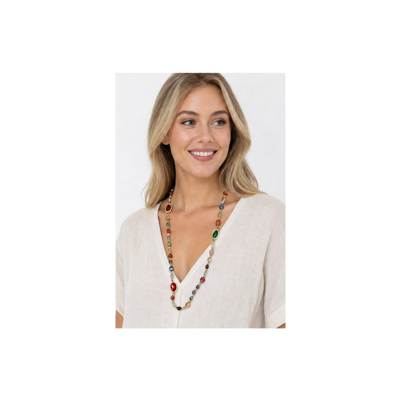 HS Lange Ketting - Meerdere Kleuren - Multicolor naturel - gedragen beeld